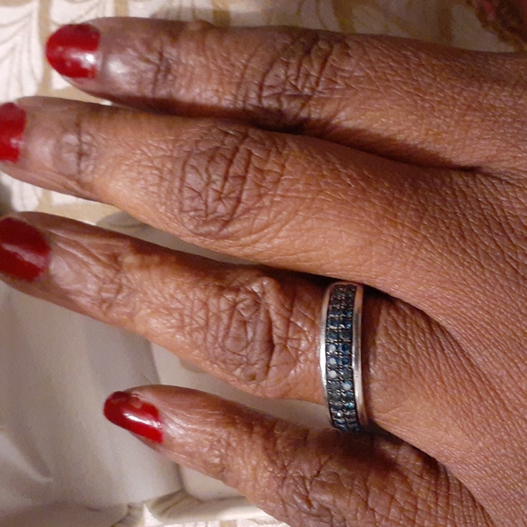 BLUE DIAMOND RING STERLING SILVER - Picture 3 of 7